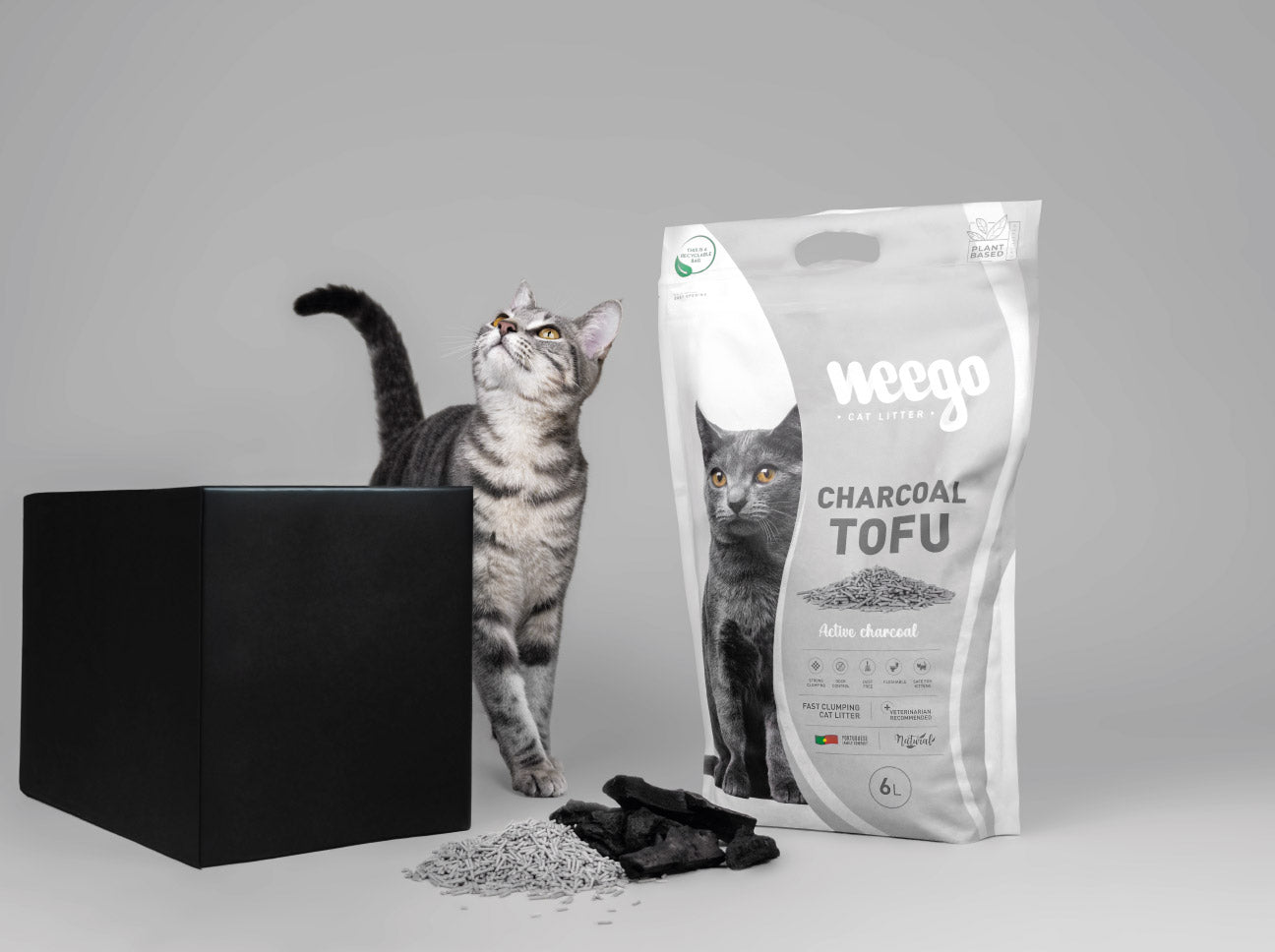 Weego - Areia Tofu Carvão Ativado - Aglomerante