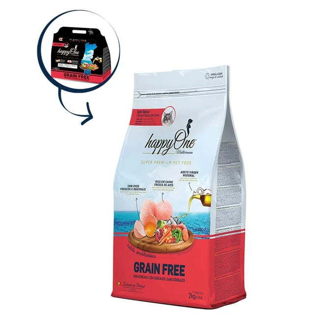 happyOne Mediterraneum Ração Seca Carne Fresca de Aves Sênior - 3 kg