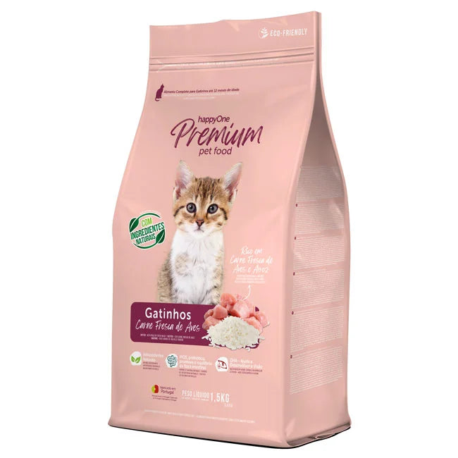happyOne Premium Ração Seca Carne Fresca de Aves Gatinhos - 1,5 Kg