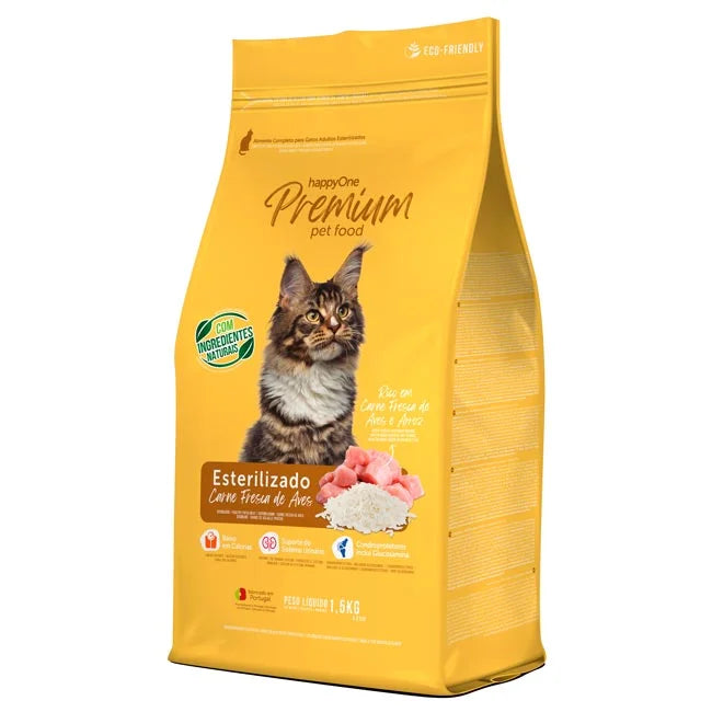 happyOne Premium Ração Seca Carne Fresca de Aves - Esterilizados