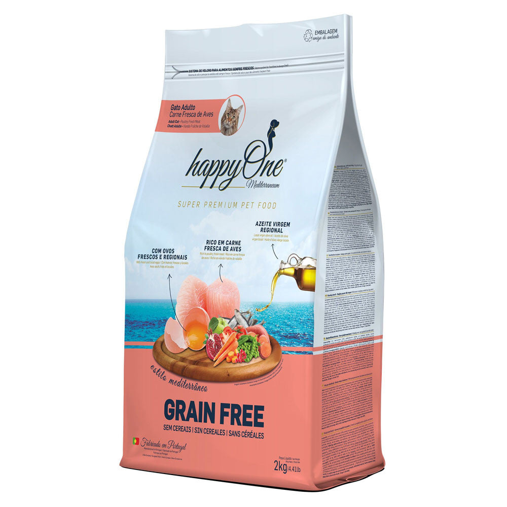 happyOne Mediterraneum Ração Seca Carne Fresca de Aves Adulto