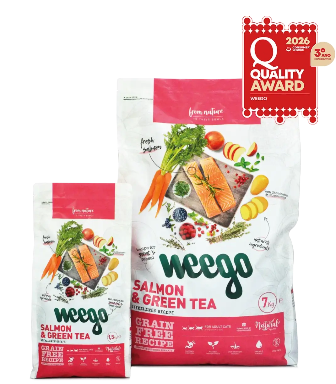 Weego Ração Seca Salmão e Chá Verde Esterilizados